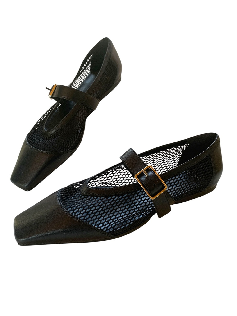 Vagabond Wioletta Black Mesh Mary Jane Flats Square Toe Size 39 NEW